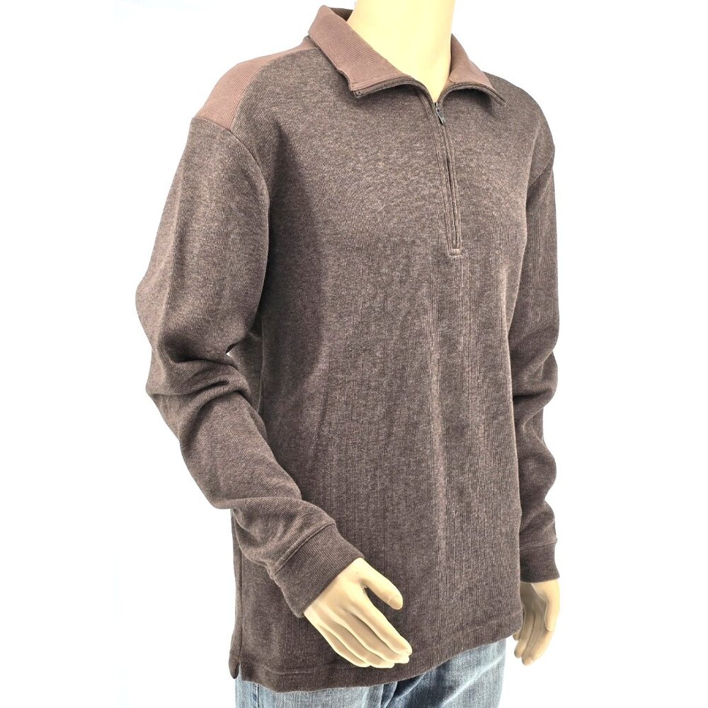 Tiger Woods Collection Mens XL Brown Quarter Zip Golf Pullover Sweater Heathered